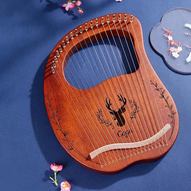 Lyre Harp 19-String β Mahogany Wood Stringed Musical Instrument with Tuning Wrench & Spare Strings