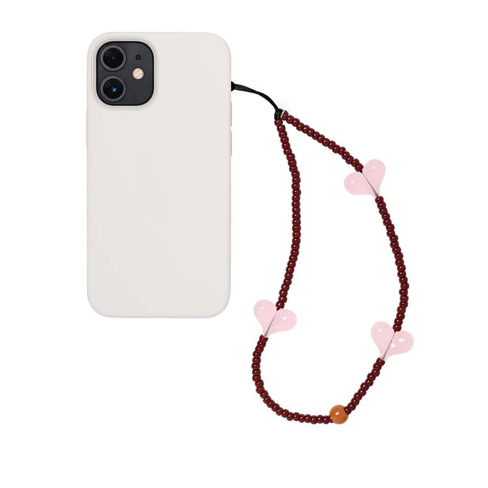 KKBEAD K-Pop Black Matte Bead Phone Charm with Pink Heart Strap – Phone Chain Lanyard Jewelry Cellphone Accessories for Girls & Fans