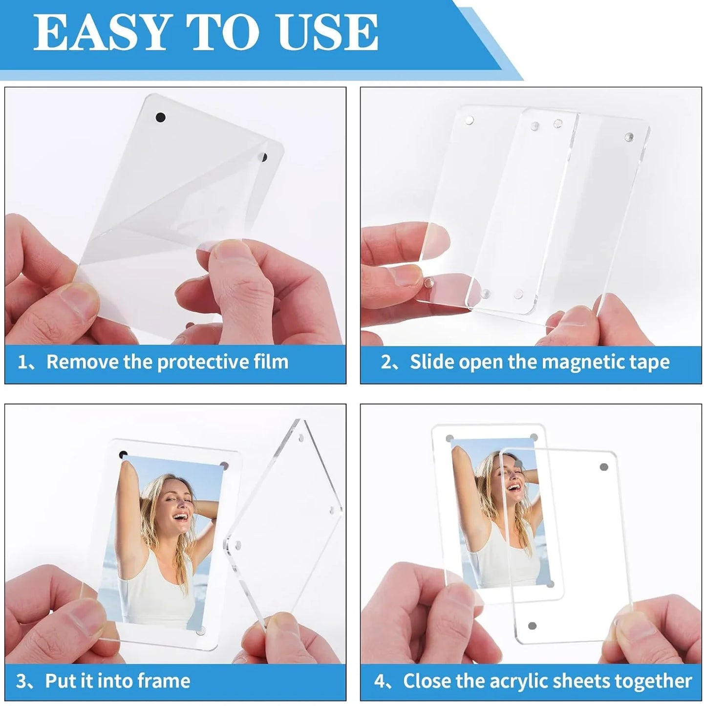 Acrylic Magnetic Photo Frames – 6x9cm Double-Sided Clear Fridge Display Frame, Home Decor Magnet (2.46x3.54 Inch)