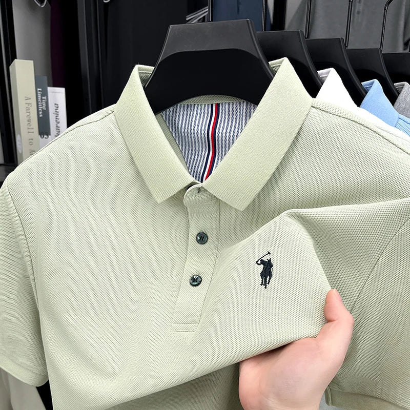 Men's 100% Cotton Embroidered Polo Shirt - Premium Summer Golf Casual Short Sleeve Top