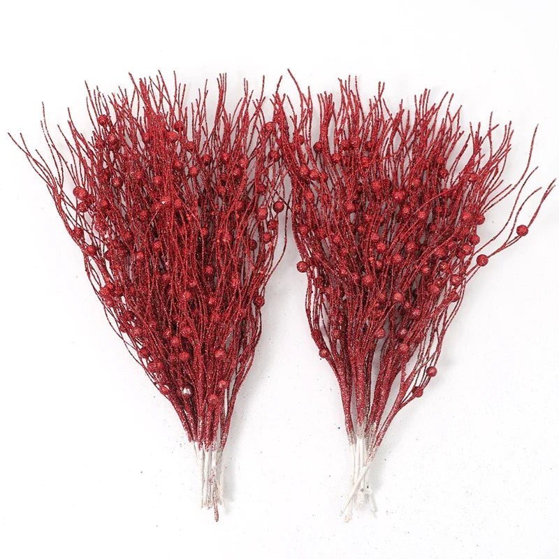 5PCS Glitter Artificial Berry Bouquet | Christmas Tree Ornament & Home Decor for New Year 2026, Navidad DIY Wreath Accessories
