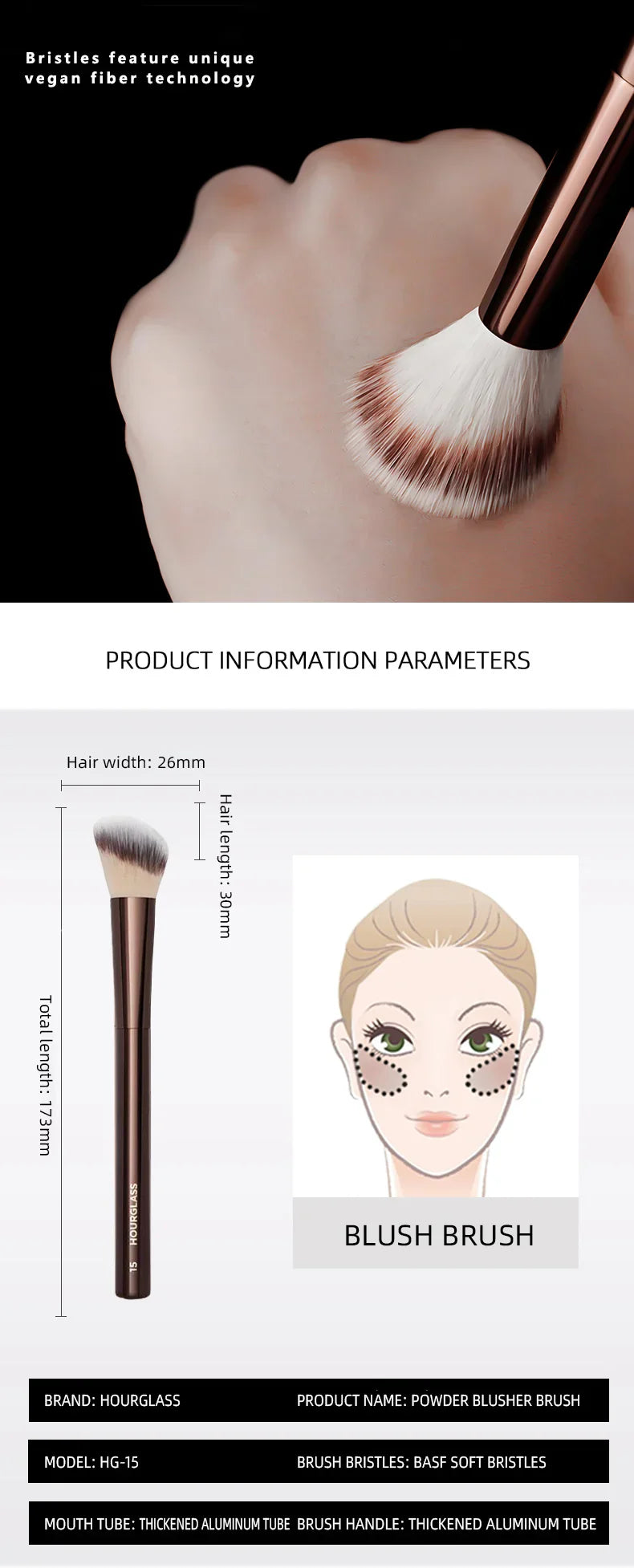 HOURGLASS No. 15 Liquid Blush & Angled Contour Brush – Professional Loose Powder Beauty Tool