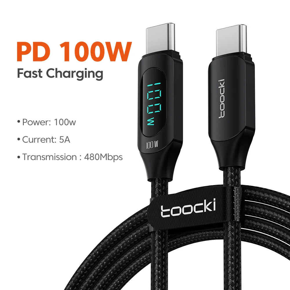 Toocki Type-C to Type-C Cable ā 100W PD Fast Charging & Display Cable for Xiaomi POCO F3, Realme, MacBook, iPad