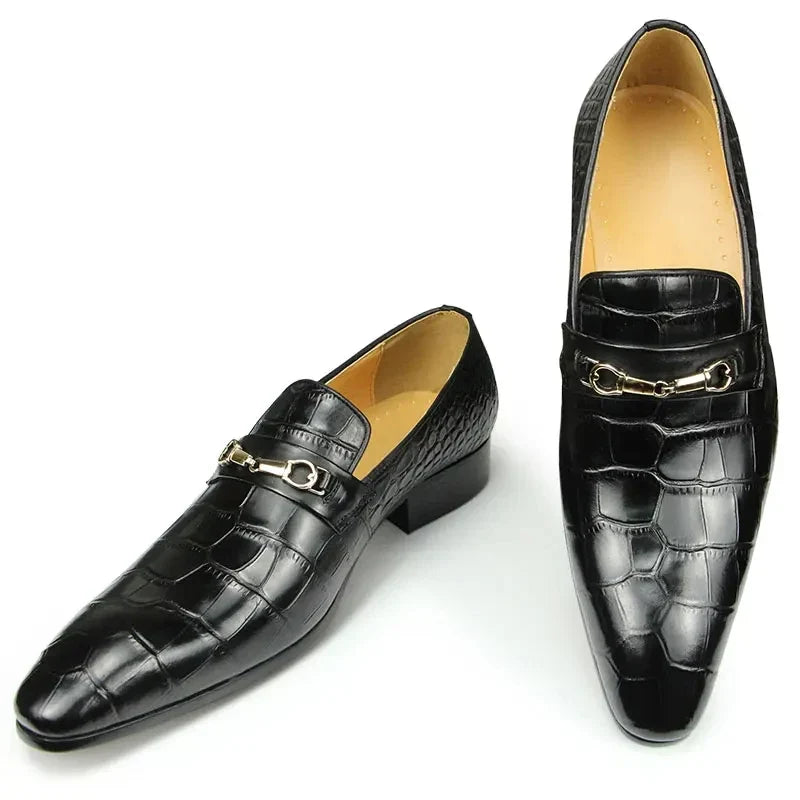 Men’s Genuine Leather Pointed Toe Loafers - Italian Designer Business, Wedding & Formal Dress Shoes