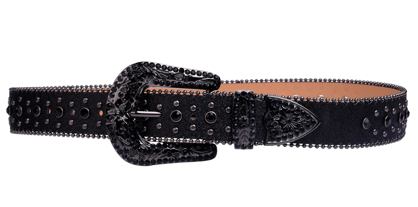 Women's Rhinestone Western Belt – Fashion Leather Cowboy Belt with Man-Made Diamonds for Jeans & Outfits