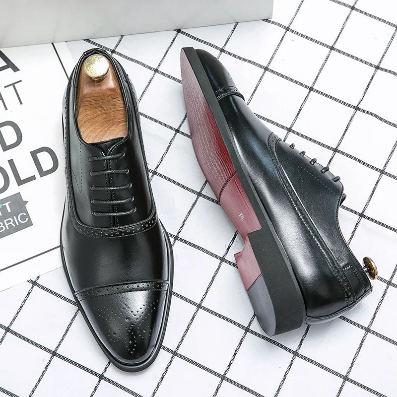 Men’s Red Sole Oxford Brogue Shoes - Retro Carved Lace-Up Business & Party Dress Shoes