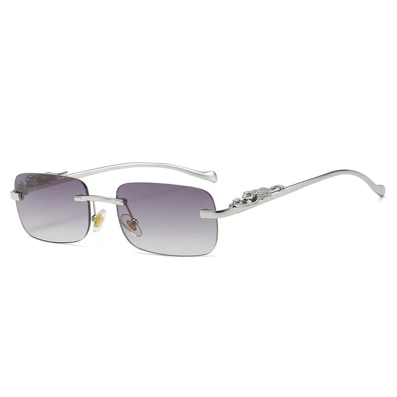 Luxury Rimless Square Sunglasses – Designer Gradient Metal Frame Retro Rectangle UV Protection Shades for Men & Women