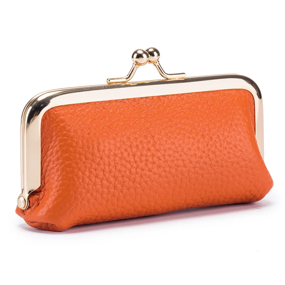 Genuine Leather Clip Wallet Bag – Cowhide Small Handbag for Coins, Car Keys, Lipstick & Earphone Storage, Women’s Pouch Case