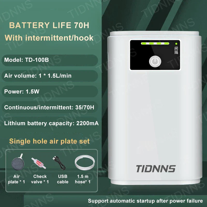 Aquarium Fish Tank Oxygen Pump β Dual-Purpose USB Rechargeable Air Pump with 6000mAh Lithium Battery, Portable & Mute