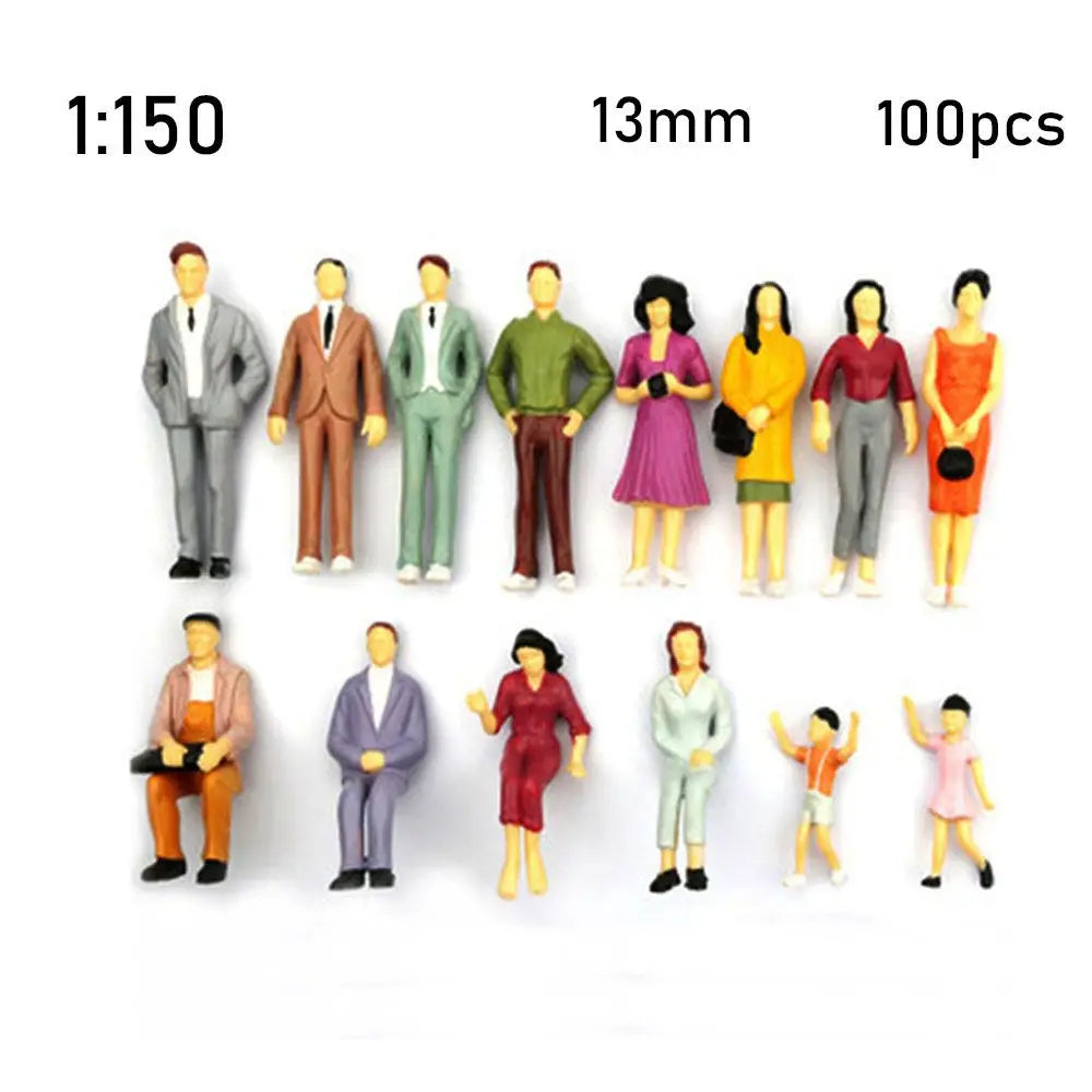 100pcs Miniature People Figures - Scale Model ABS Characters for DIY Building, Train Scenery & Architecture Decor