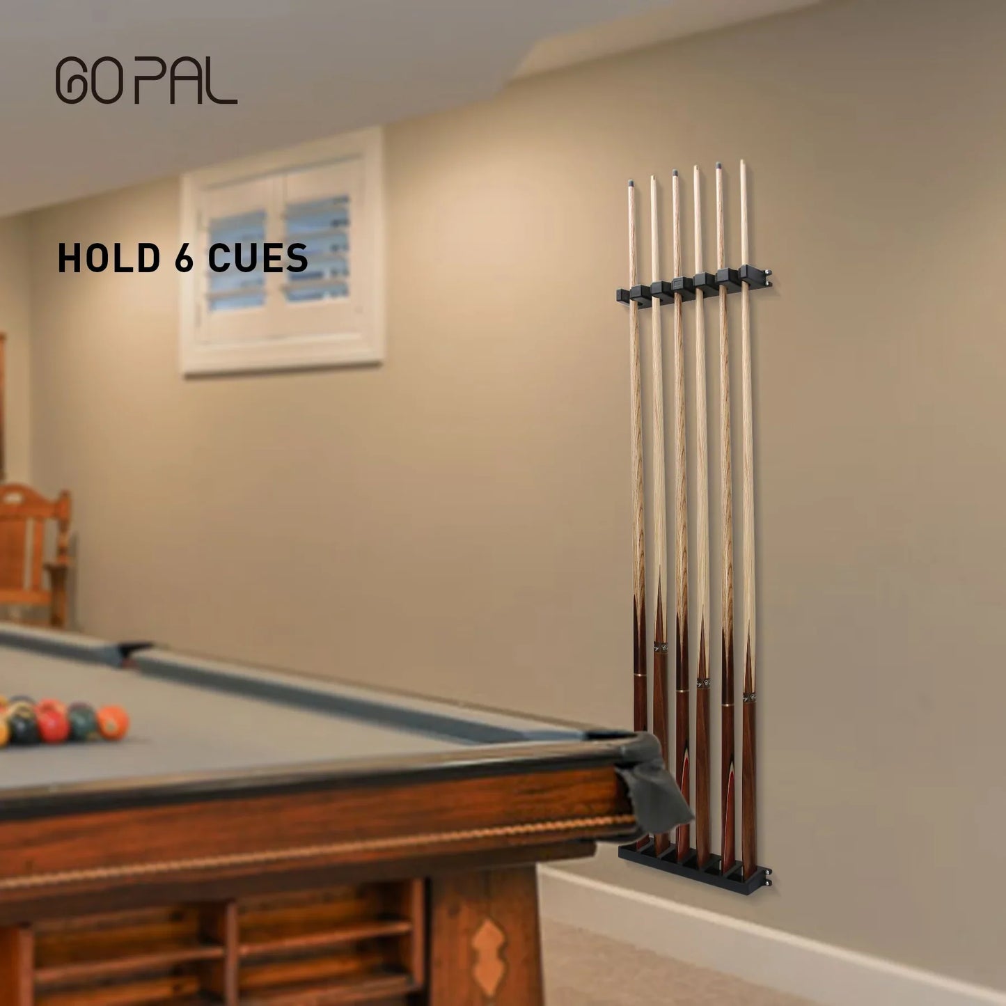Go Pal Cue Holder Rack - Durable Hardwood Wall Mount Billiard Stick Storage Organizer for Pool Cues