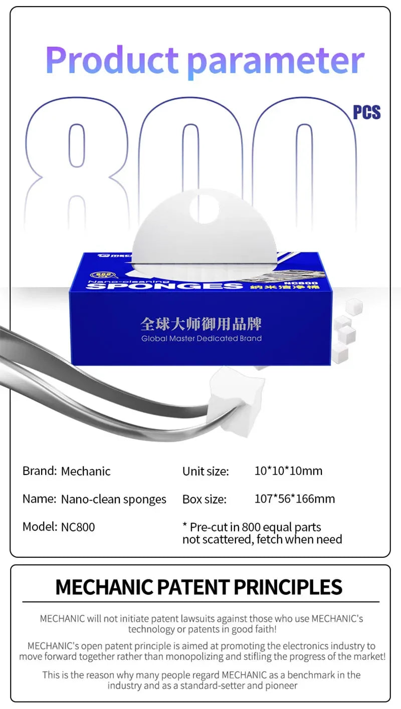 Mechanic NC800 Nano Sponge Cleaner β No Residue Phone Screen, PCB, Motherboard, Back Glass, Camera Solder Flux & Oil Frame Cleaning Tool