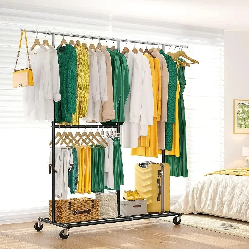 Heavy Duty Rolling Clothing Rack β Portable Clothes Hanger with Wheels for Walk-In Closets