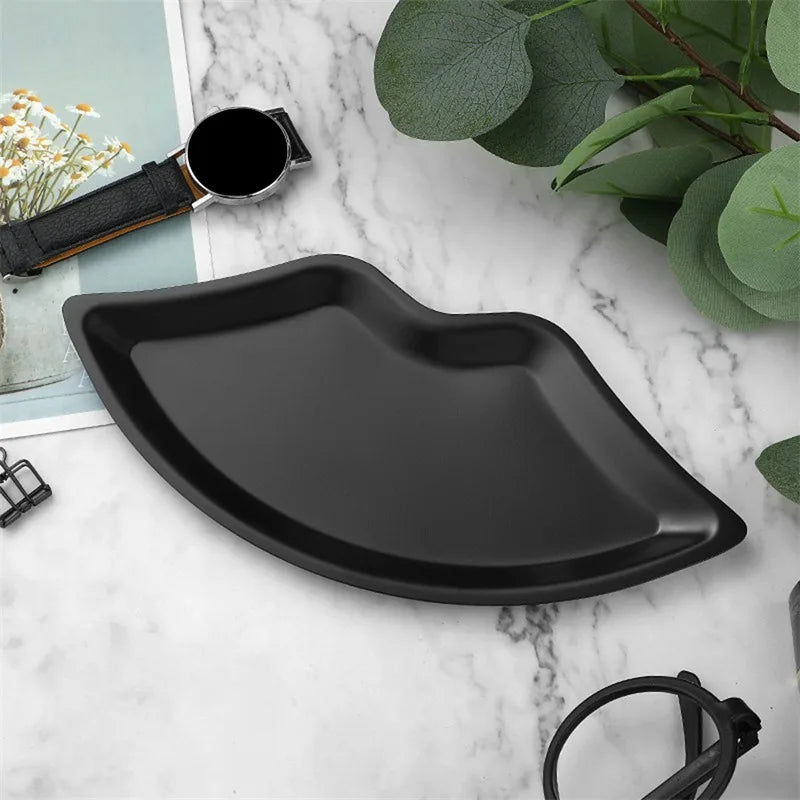 Korean Style Stainless Steel Lip-Shaped Jewelry Tray – Decorative Cosmetic & Jewelry Storage