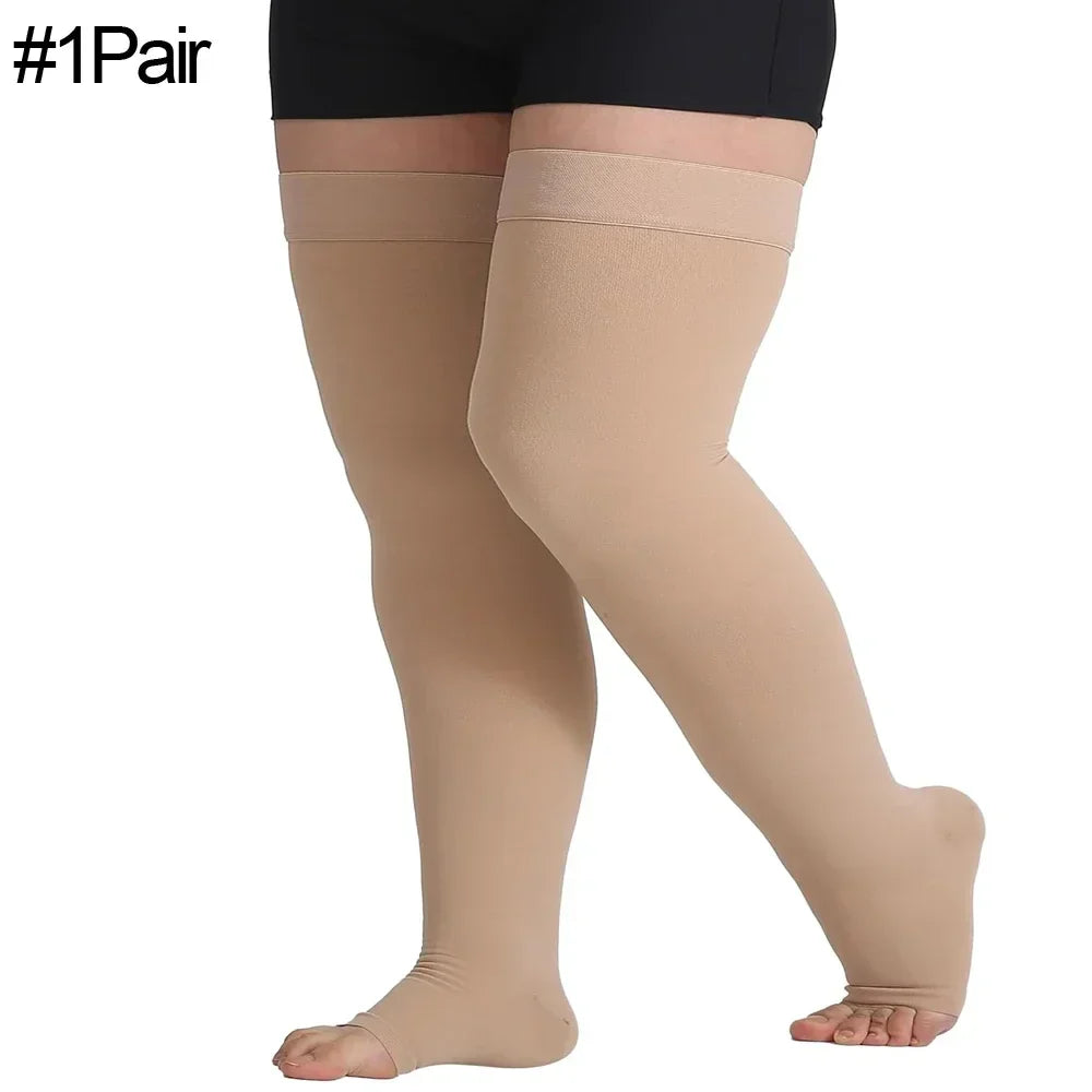 Thigh High 20-32 mmHg Toeless Compression Socks – Circulation Support for Men & Women with Silicone Dot Band