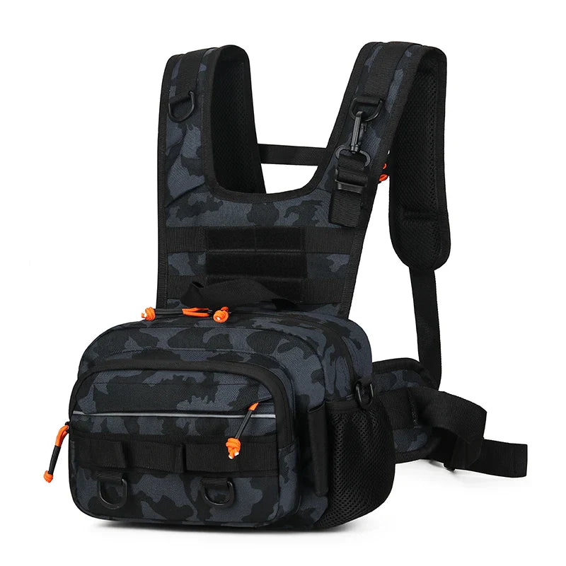 Fishing Lure Front Chest Vest Backpack – Tactical Travel, Camping, Hiking & Outdoor Cycling Mountaineering Gear Bag for Men