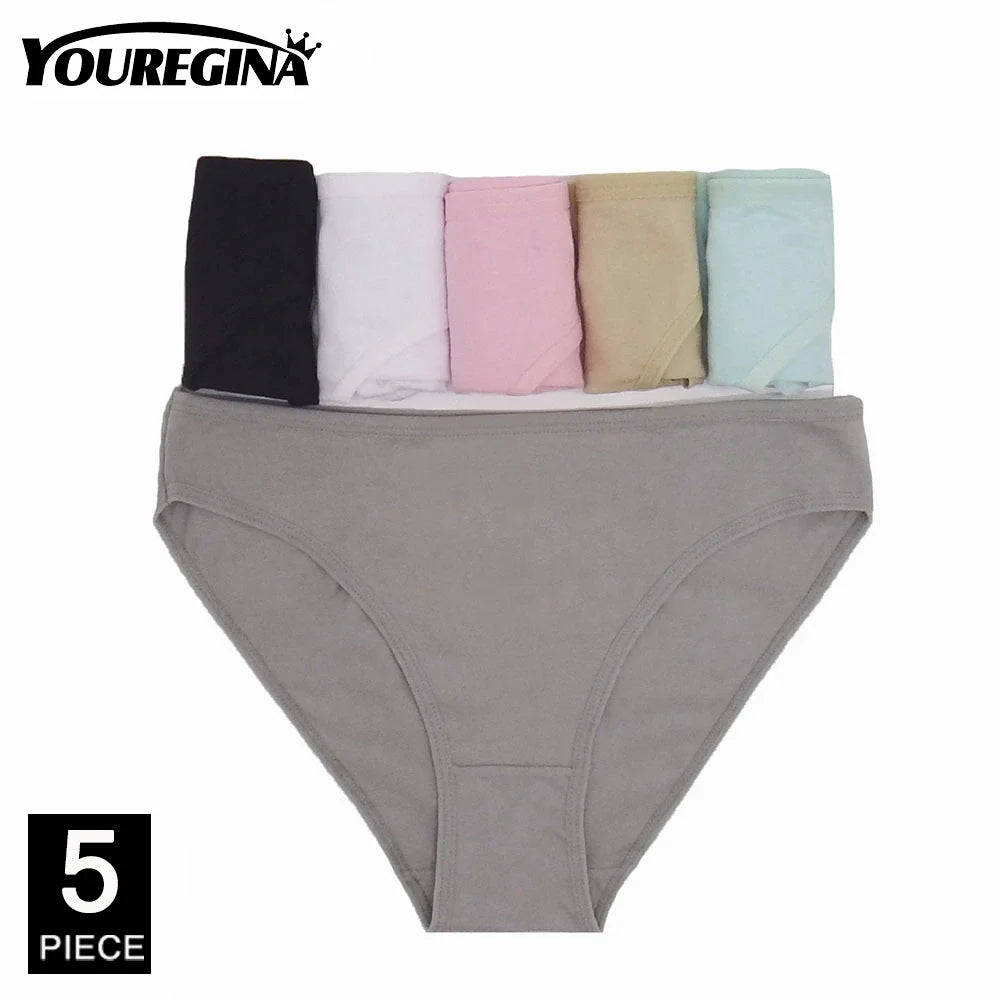 Women’s Cotton Lace Panties Set - 5Pcs Sexy Bikini Briefs with Striped Print Underwear for Ladies & Girls