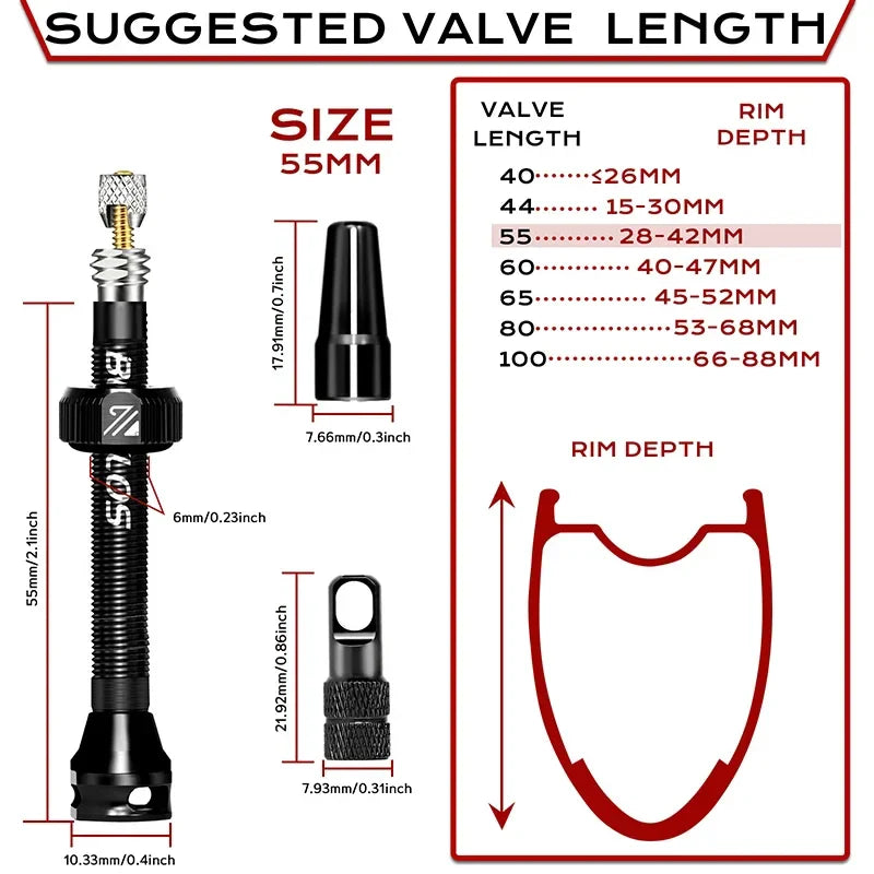 BUCKLOS Tubeless Presta Valve 40–100mm — CNC Aluminum Alloy Bike Valve for Road & MTB