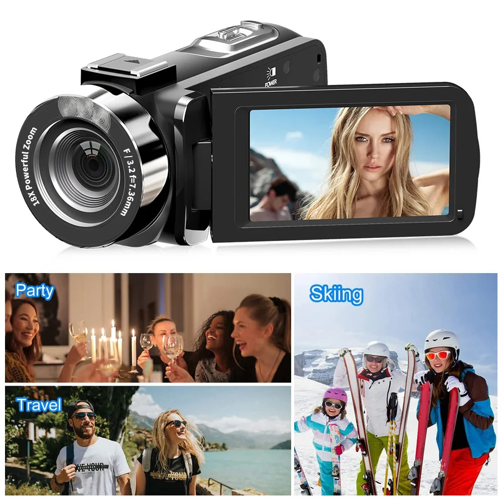 4K Digital Video Camera – 42MP 2-in-1 Photo & Video Camcorder, 18X Zoom, 3.0-inch Rotatable Screen, High Definition