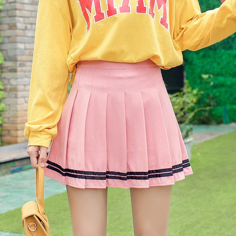 Preppy Pleated Mini Skirt β Elastic Waist Vintage Korean Streetwear for Girls & Students