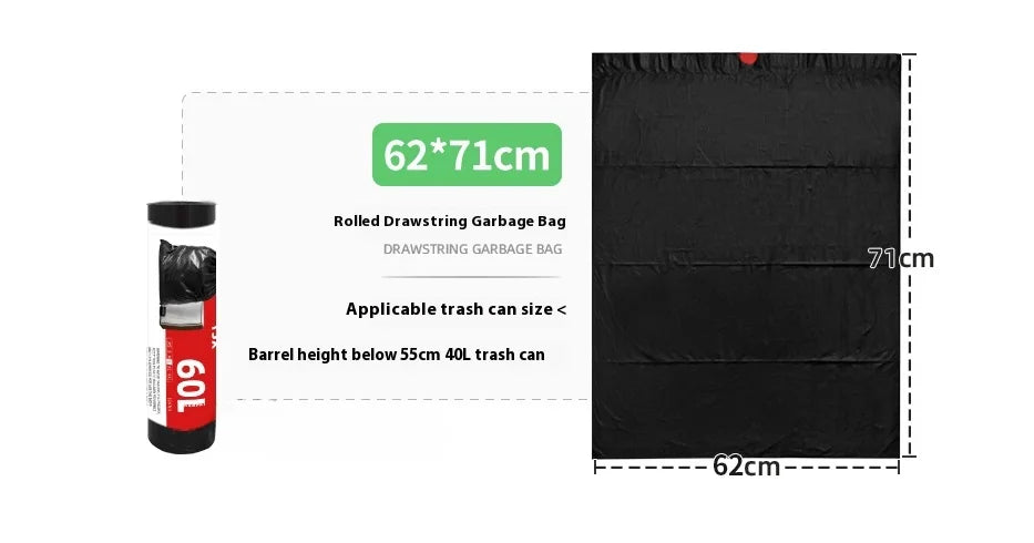 Extra Large Drawstring Garbage Bags โ Thickened Black Waste Bags for Kitchen, Hotel & Commercial Sanitation