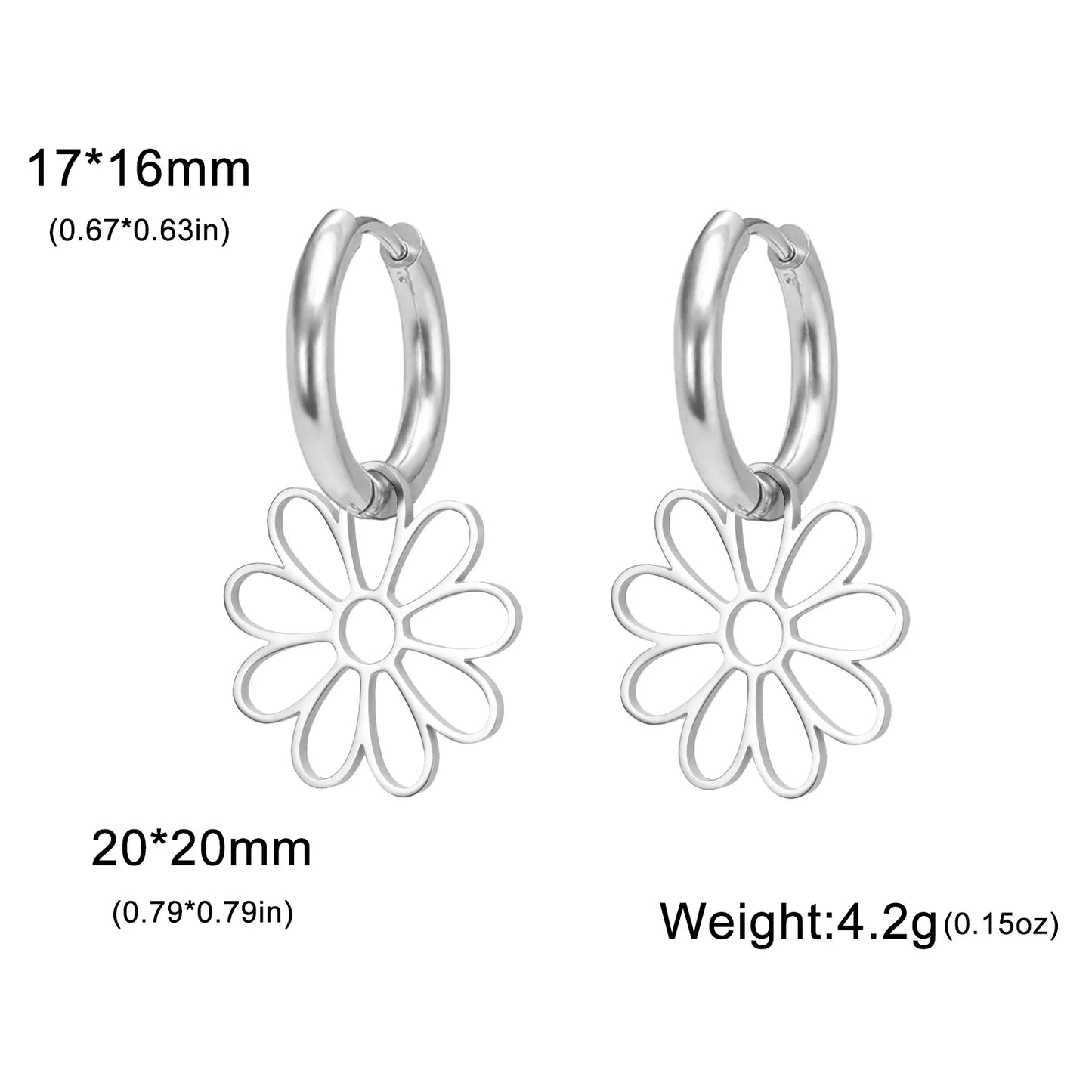 Nine Petal Flower Hoop Earrings - Stainless Steel Bohemian Hollow Pendant Jewelry Gift for Women