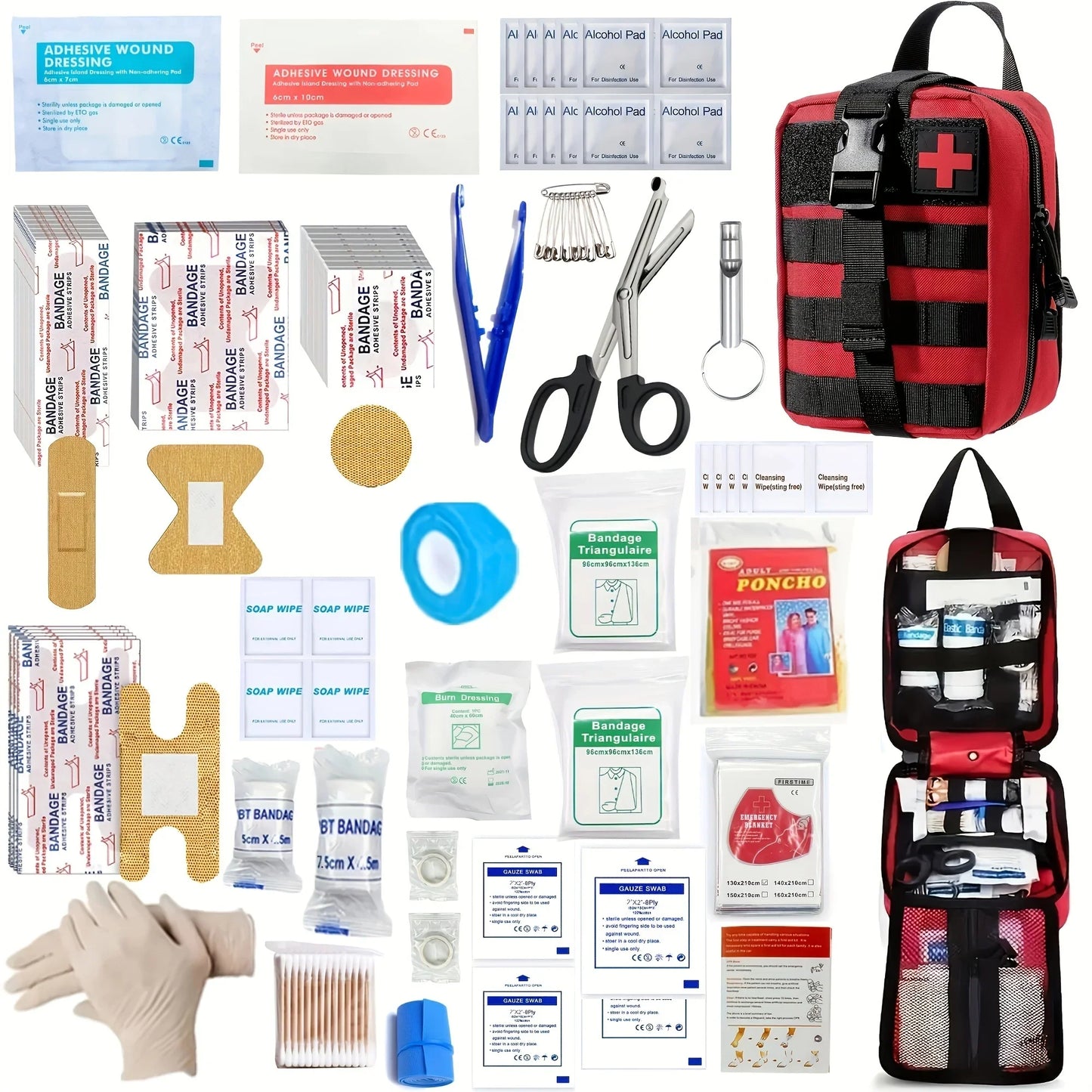 205PCS Universal First Aid Kit - Compact Emergency Medical Supplies for Home Travel Outdoor Camping and Safety