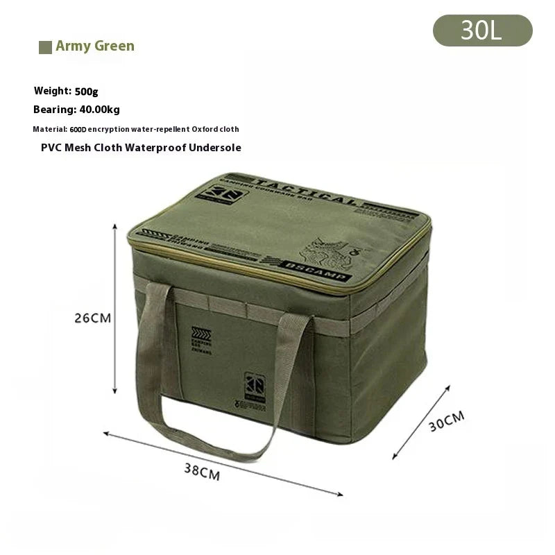30-42L Waterproof Tactical Camping Storage Bag – Insulated Folding Organizer for Outdoor Gear, Picnic, and Field Equipment