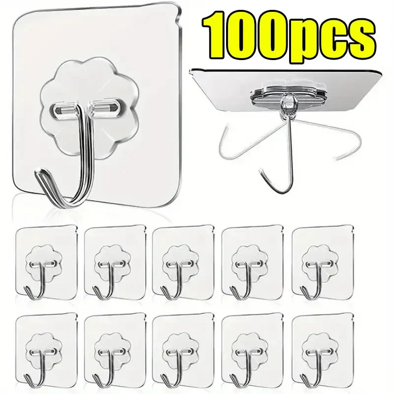 Transparent Heavy Duty Self-Adhesive Wall Hooks – Multi-Purpose Key & Towel Holder for Kitchen and Bathroom