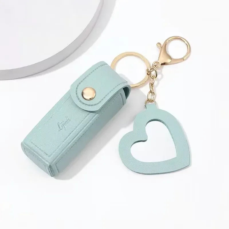 Portable Leather Lipstick Bag β Makeup Pouch with Mirror, Lip Balm Holder & Keychain Cover