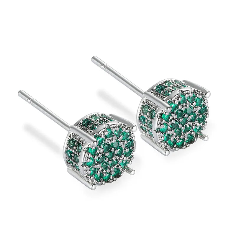Austrian Crystal Round Earrings for Women – White Gold & Yellow Gold Color, White Zircon Hip Hop Wedding Stud Jewelry