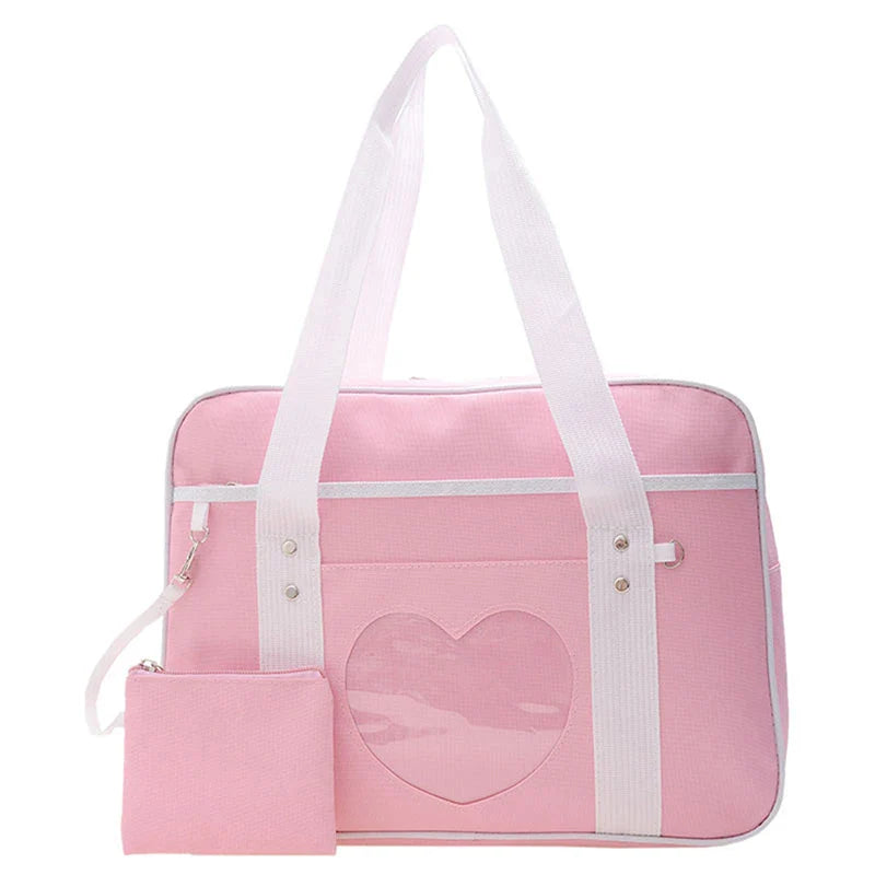 Japanese Lolita Heart JK School Bag | Fashion PU Oxford Handbag for Women, Students & Cosplay Anime Shoulder Bag