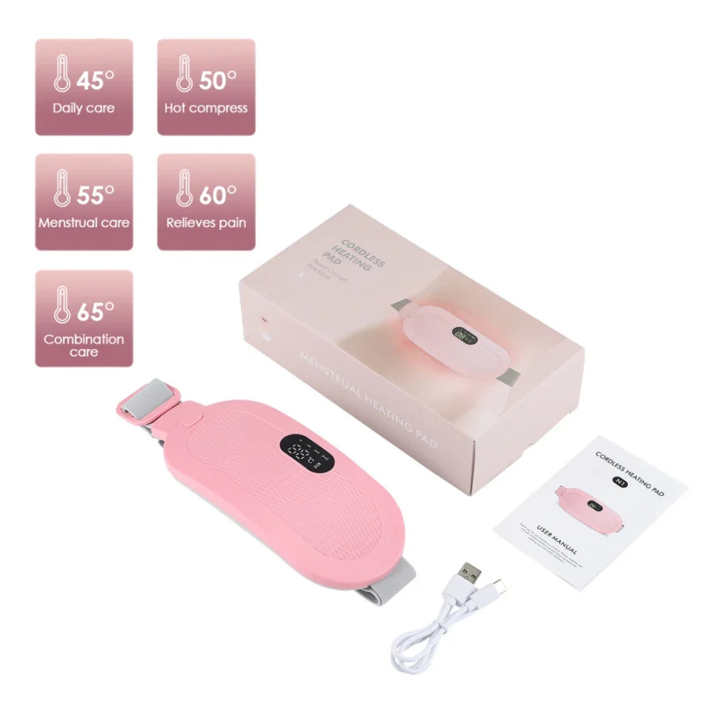 Electric Heating Pad for Women – Menstrual Cramp Relief Vibrator, Period Pain Massager & Abdominal Belt Warmer
