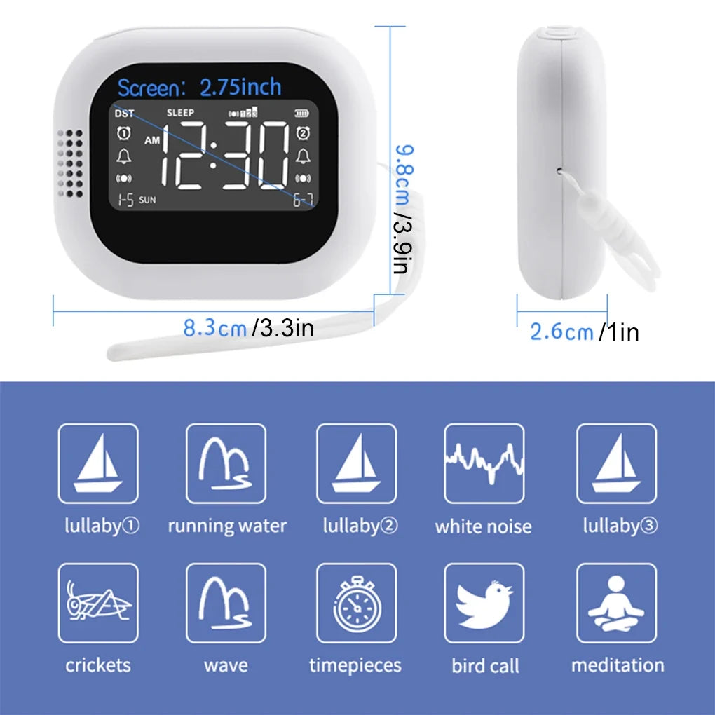 LED Vibration Alarm Clock - Rechargeable Wake-Up Clock with White Noise & Natural Sound