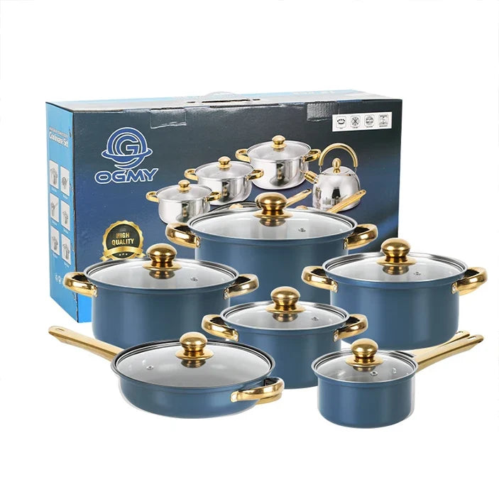 6-Piece Non-Stick Cookware Set - Stainless Steel Frying Pans Pots and Casserole Kitchen Set