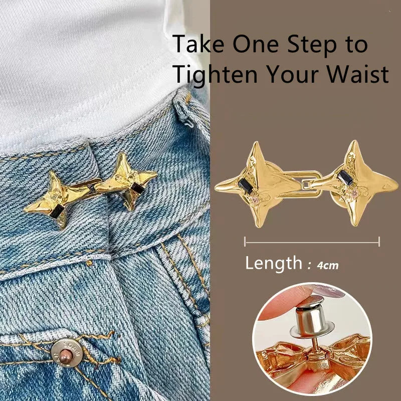 Four-Pointed Star Waist Tightening Tool β Adjustable Waist Buckle for Fashionable Jeans & Fixed Waist Style