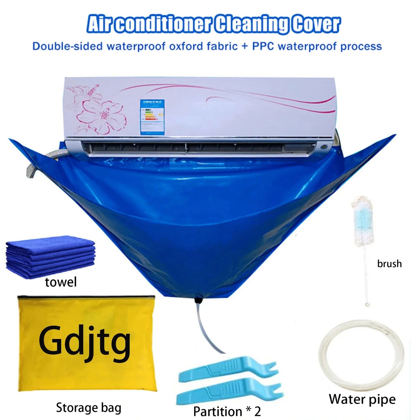 15-Piece Air Conditioner Cleaning Kit — Waterproof Dust Cover & Cleaning Tools, 118cm Protective Bag for AC Maintenance