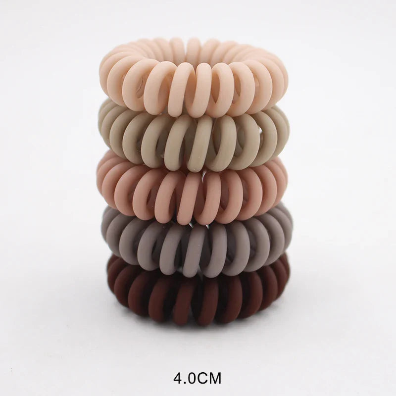5Pcs Matte Spiral Hair Bands - Fashion Telephone Wire Elastic Hair Ties Stretchable Cord Rubber Bands for Women & Girls