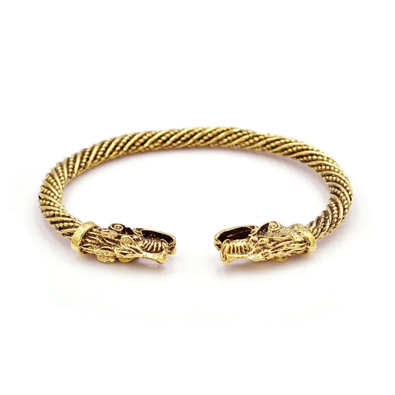 Vintage Viking Double-Headed Wolf Bracelet – Adjustable Twist Design Men's Fashion Punk Jewelry Accessory