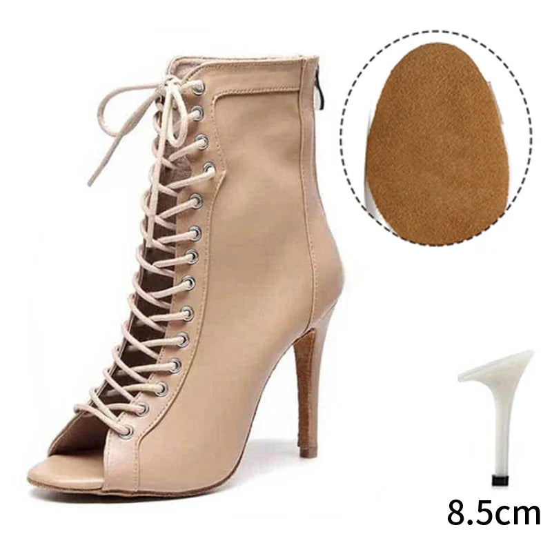 Women’s Latin Dance Stiletto Boots - Spring/Autumn Open Toe Thin Heel Ballroom Shoes