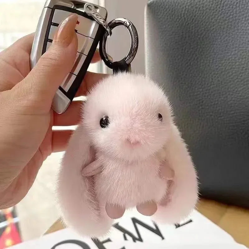 Fluffy Bunny Plush Keychain - Soft Rabbit Stuffed Animal Bag Charm, Cute Furry Key Ring Accessory