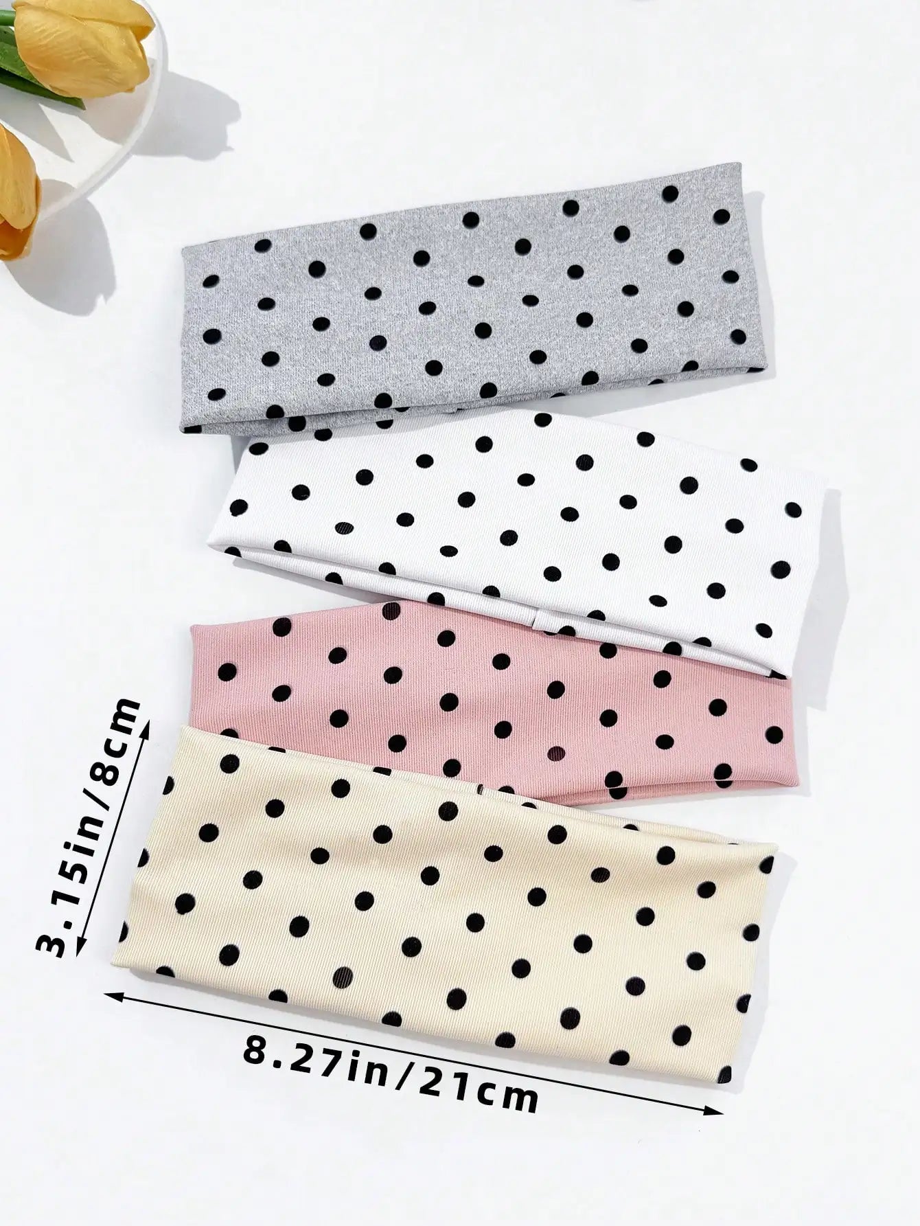 4-Piece Polka Dot Wide-Edge Headband Set - Elastic Hair Bands for Women, Makeup & Sports Use