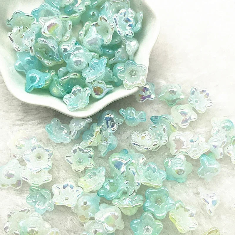 50pcs 7x13mm Gradient Acrylic Bellflower Beads - Flower Caps, Spacer Beads & Charms for DIY Jewelry Making