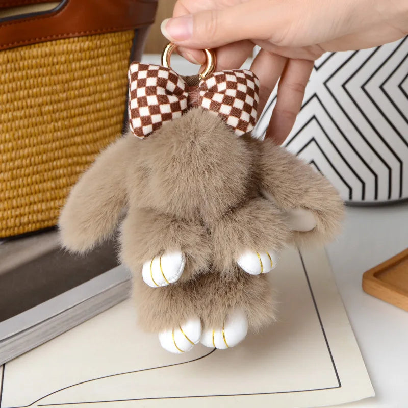 Mini Rabbit Hair Bow Pendant Keychain - Cute Bunny Bag Strap & Car Key Charm