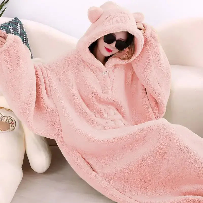 WASART Winter Hooded Fleece Blanket – Ultra Plush Oversized Sweater Blanket with Sleeves, Warm Flannel for Outdoor Use