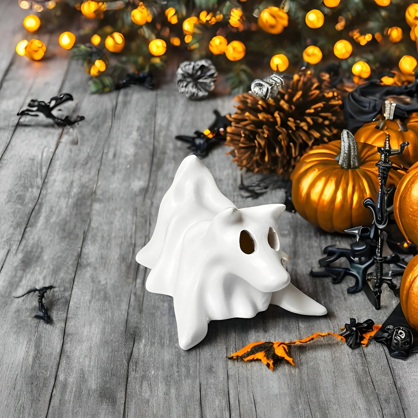 Dog Resin Statue - Halloween Decor Cute Spooky White Resin Figurine for Garden Witch Theme Party - No Candles, Halloween Props
