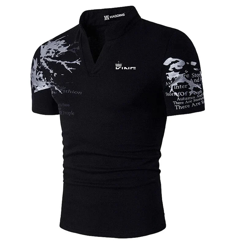 Men's Graphic Print Polo Shirt - V-Neck Short Sleeve Golf & Streetwear Top