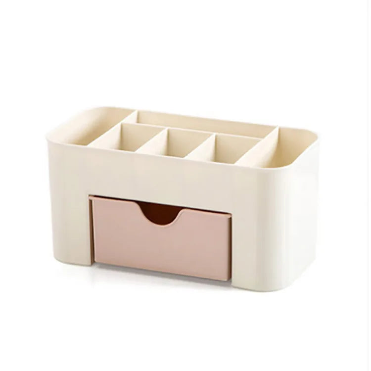 Acrylic Makeup Organizer Box - Cosmetic Storage Drawer with Lipstick, Brush & Cotton Swab Holder