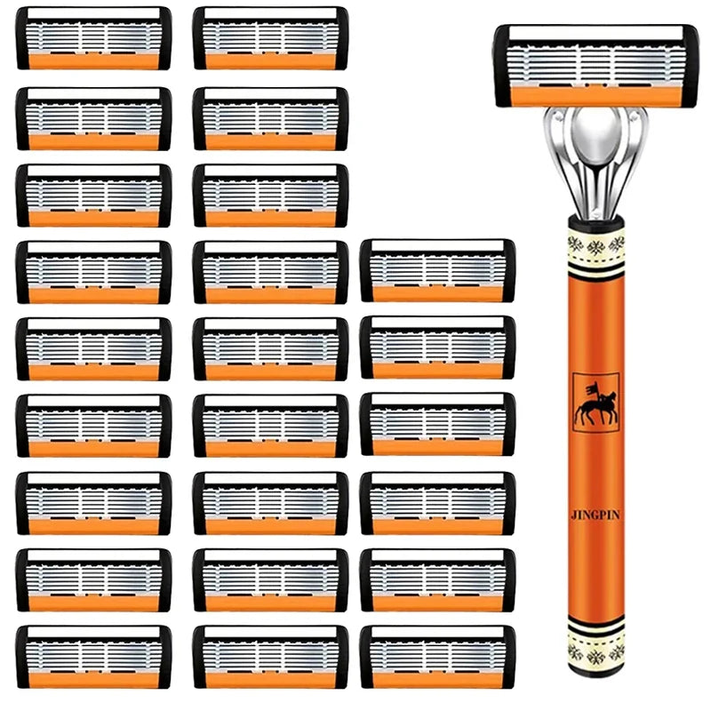 Men’s Safety Razor Set - 6-Layer Stainless Steel Replaceable Shaver Head for Smooth and Precise Shaving