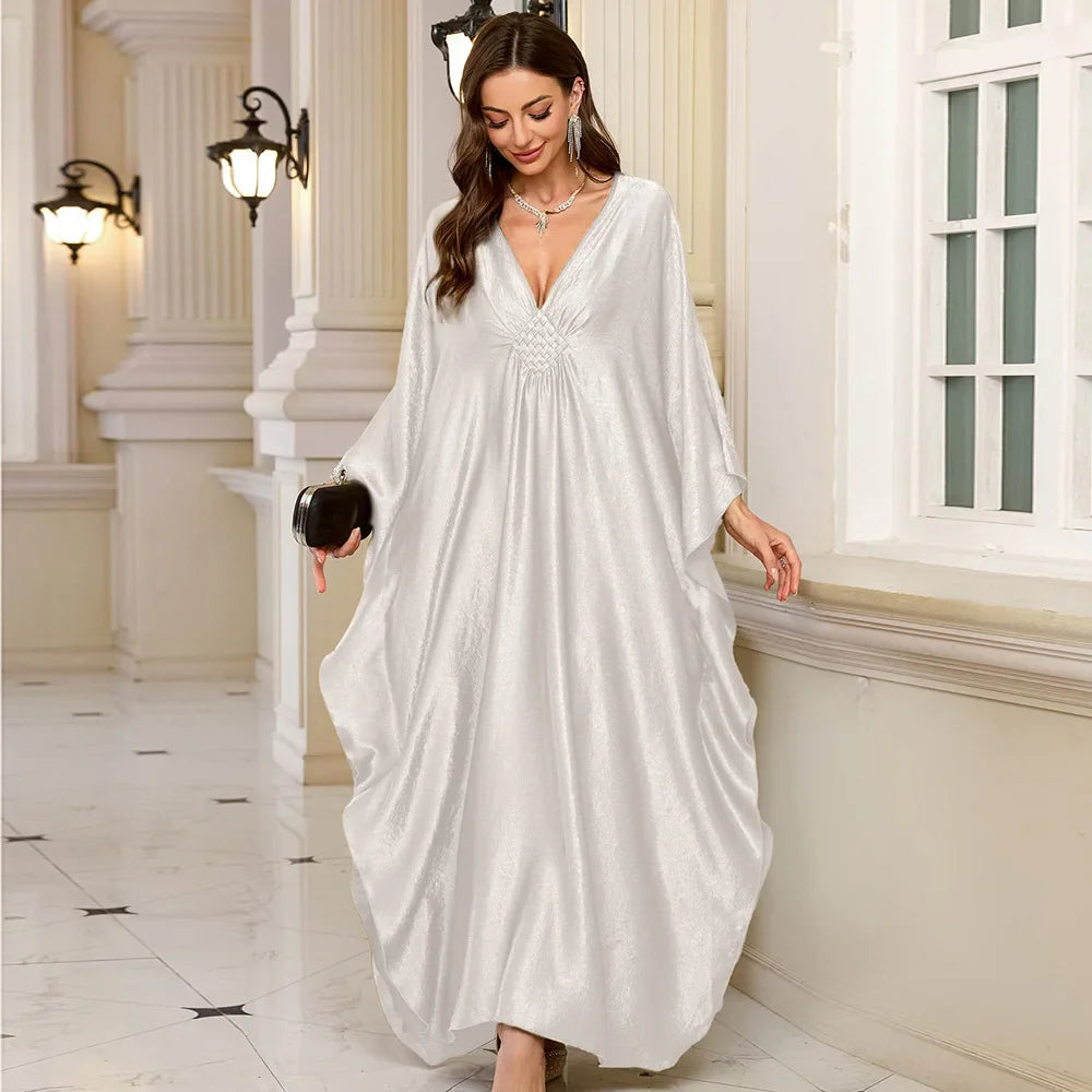 Women’s Sparkly Glitter Kaftan Dress – Batwing Sleeve Beach Maxi Cover-Up